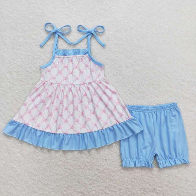 GSSO0717 police flashlight blue and white plaid lace suspender shorts suit