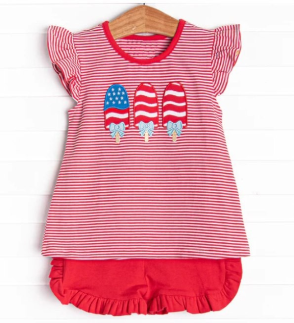 pre sale girls summer flying sleeve top and red shorts