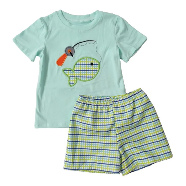 pre sale boys summer suit light green short-sleeved top and striped shorts