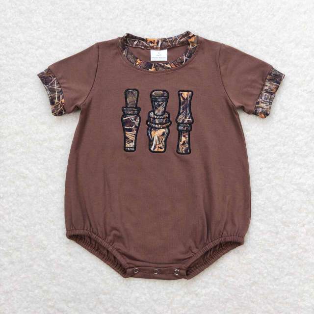 SR1402 Embroidery Leaves Grass Camouflage Bottle Brown romper