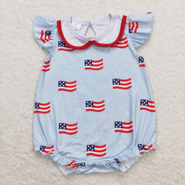 SR1123 Flag White Baby Doll Collar Blue romper