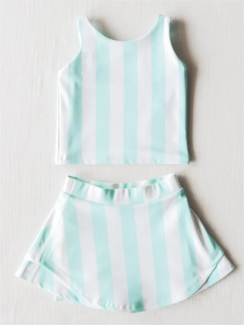 pre sale girls summer suit sleeveless top and light white and blue striped skirt