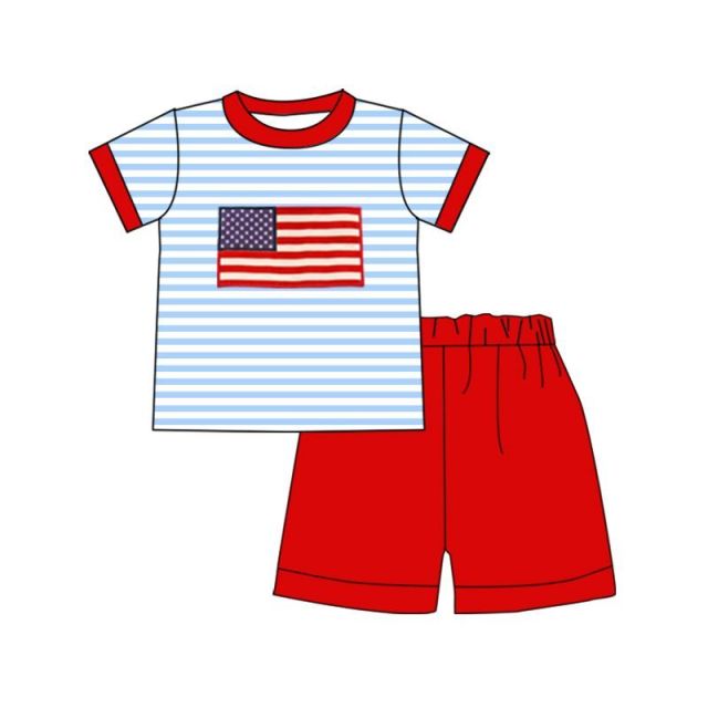 pre sale  girls summer suit short sleeve top with flag pattern and shorts