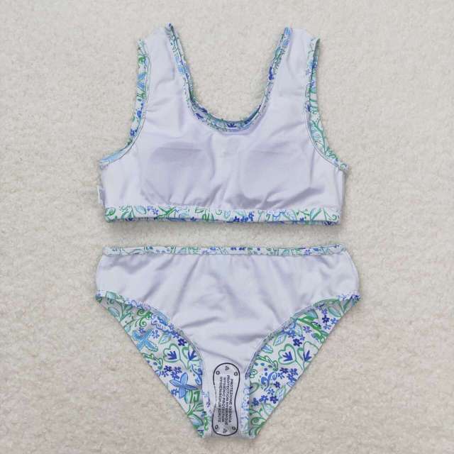 S0279 Floral blue and white lace swimsuit set