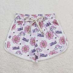 SS0171 mini smiling face flower purple and white plaid shorts