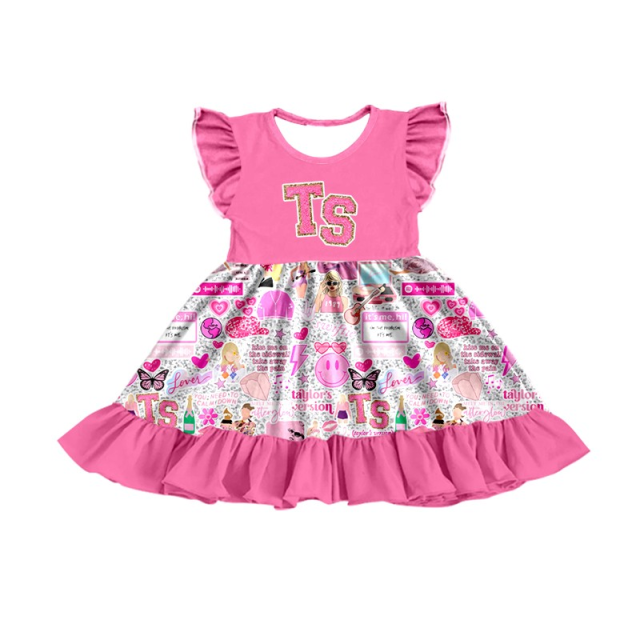 pre sale  girls summer flying sleeve top pink dress