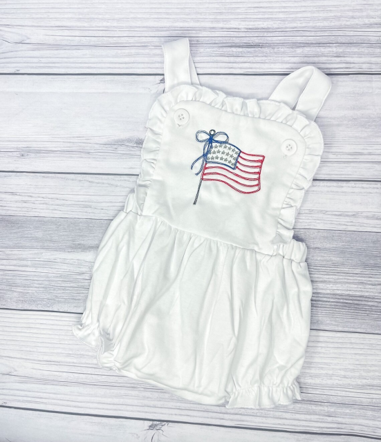 pre sale   girls   sleeve top with embroidered flag  print with romper