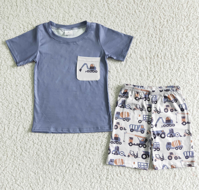 BSSO0063 Boys Gray Pocket Digger Short Sleeve Shorts Set