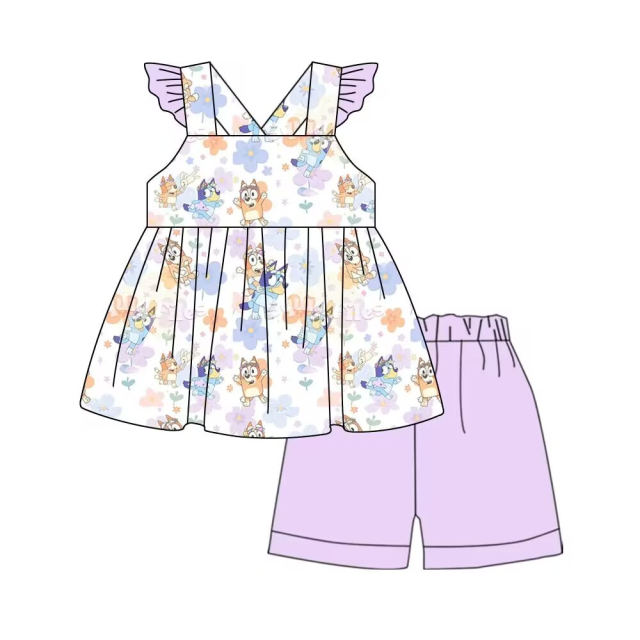 pre sale  girls summer suit sleeveless top and light purple shorts