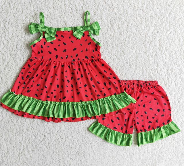 D7-30 Summer watermelon suit red suspender set
