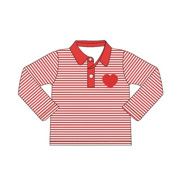 pre sale  girls' red and white striped long-sleeved top with embroidered hearts