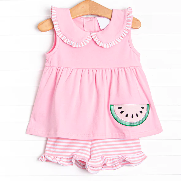pre sale  girls summer suit sleeveless top and pink and white striped shorts