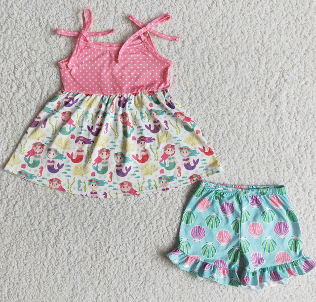 A16-9-2Strappy mermaid shell print shorts set