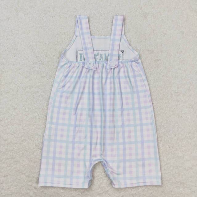 SR1092 mama's boy embroidered lettering colorful plaid sleeveless romper