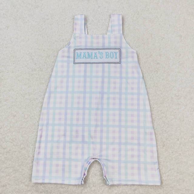 SR1092 mama's boy embroidered lettering colorful plaid sleeveless romper