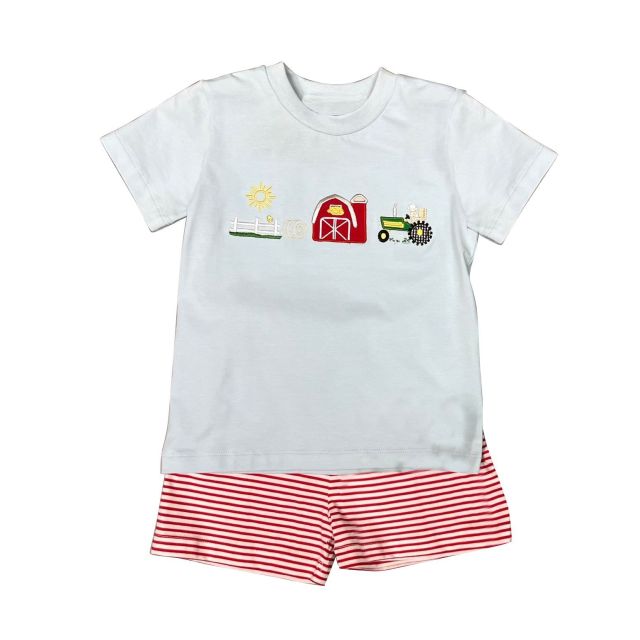 pre sale  boys summer suit white short-sleeved top and red and white striped print  shorts