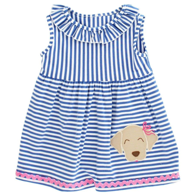 pre sale  girls summer sleeveless crew neck top blue and white striped print  dress