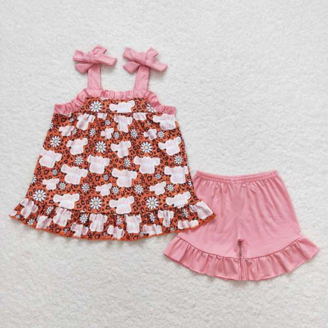 GSSO0568 daddy’s girl leopard print suspender pink shorts set