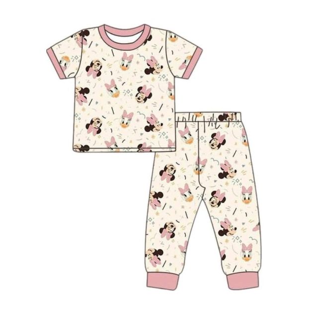 pre sale  girls summer suit short-sleeved crew neck top and trousers with mickey mouse print