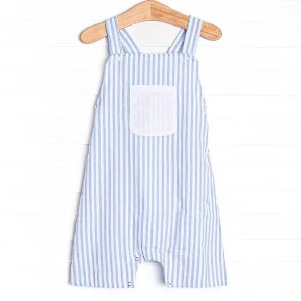 pre sale baby boys  sleeveless top blue and white stripes print  with romper