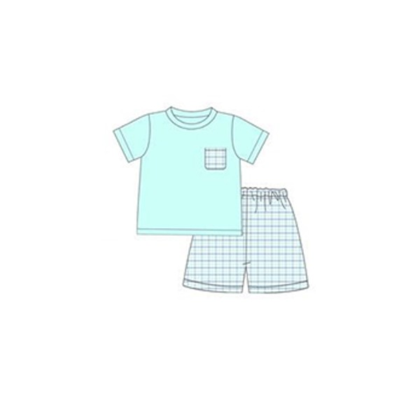 pre sale boys summer suit light blue short-sleeved top and plaid shorts