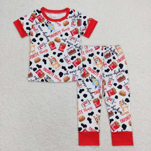 BSPO0346 bluey chick French fries burger cow pattern red and white short-sleeved trousers pajama set