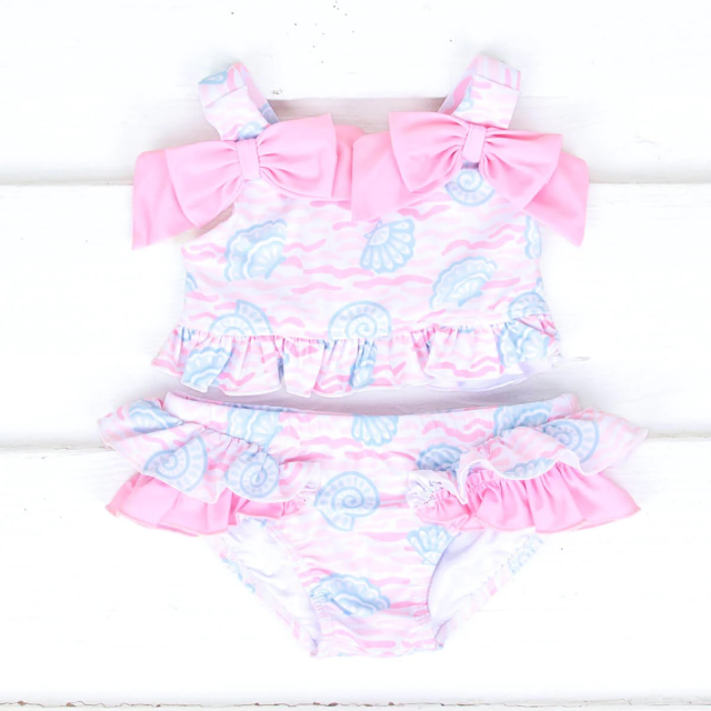 pre sale girls summer suit sleeves top  bow tie print and  briefs