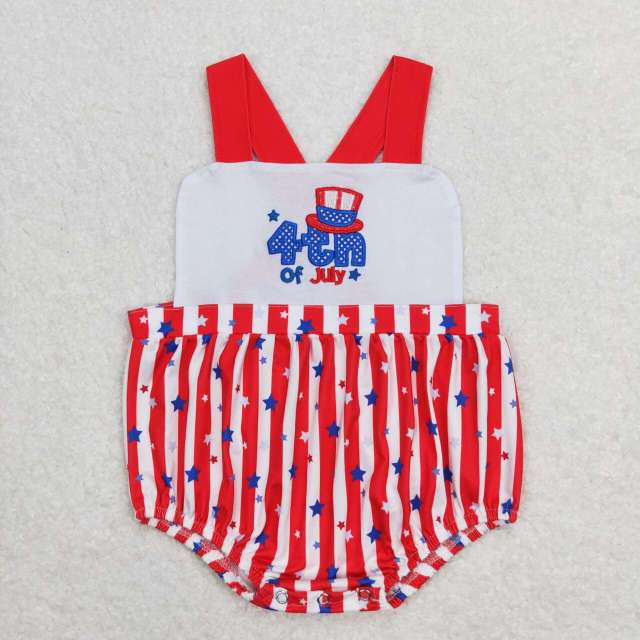 SR08104th of july embroidered letter star hat red and white striped romper