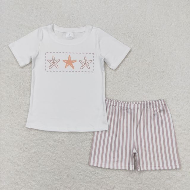 BSSO0826 Starfish white short-sleeved striped shorts suit