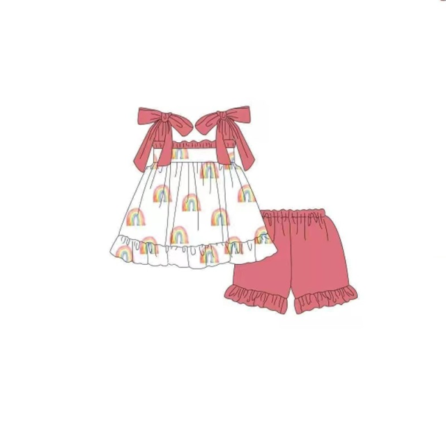 pre sale girls summer suit bow halter top and light rose lace shorts