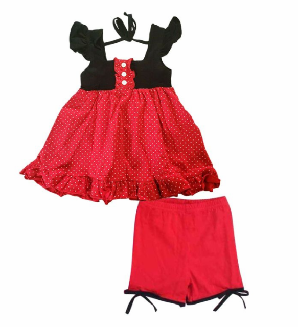 pre sale girls summer suit flying sleeve top and red lace shorts