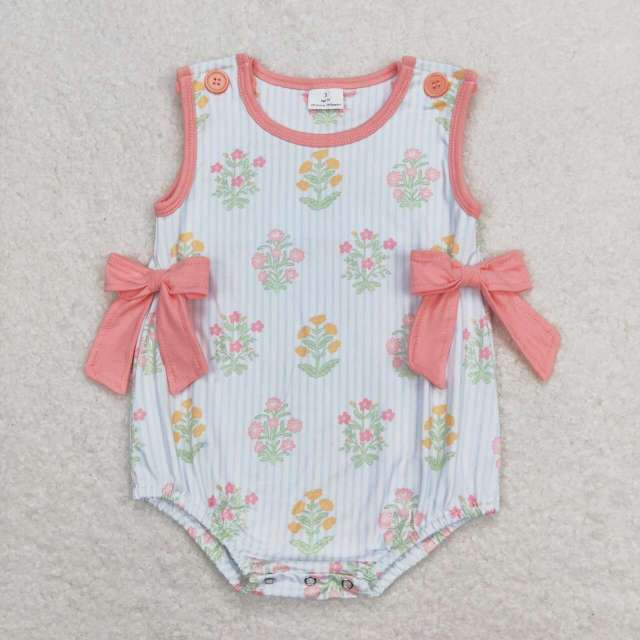 SR1411 Floral striped pink bow tank top  romper