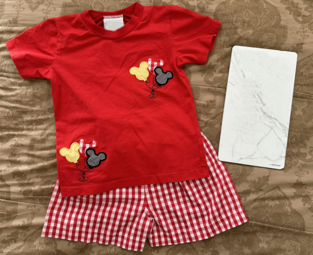pre sale girls summer suit red short-sleeved top and red and white plaid shorts with mickey mouse print