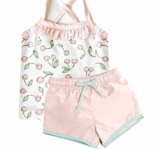 pre sale girls summer suit camisole top  cherry print  and shorts