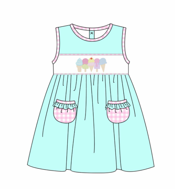 pre sale girls summer light green sleeveless top  ice cream print with  dress