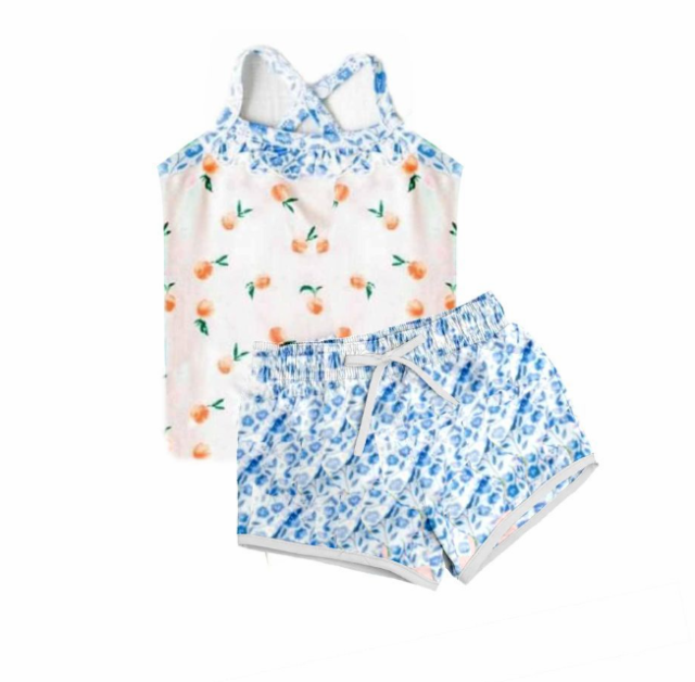 pre sale girls summer suit  sling top peach print and  shorts