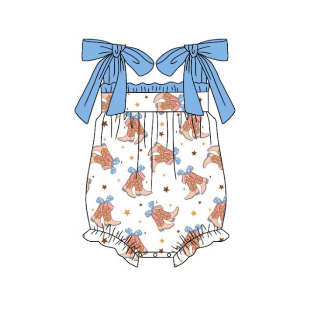 pre sale baby girl clothes  bow suspenders top boots print  with romper