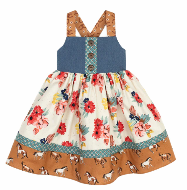 pre sale girls summer sleeve top horse flowers print  dress