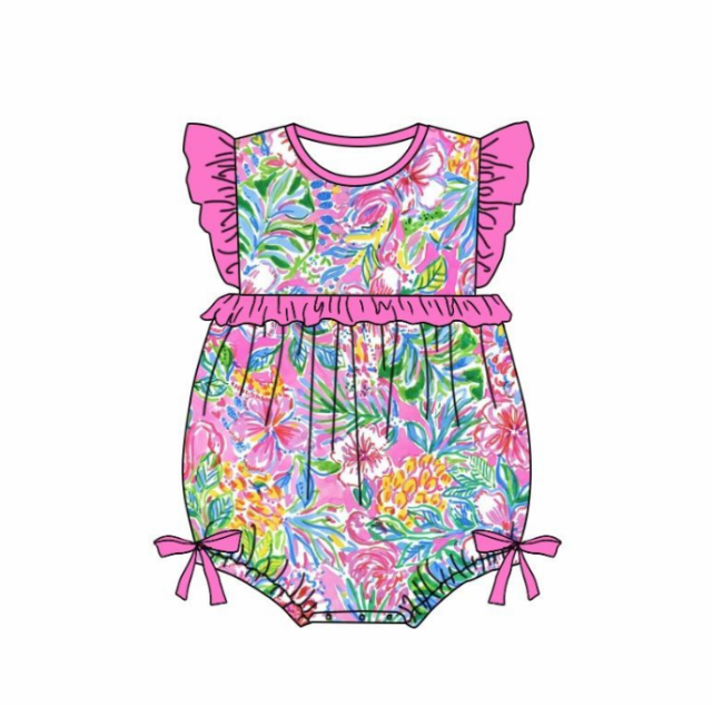pre sale baby girl clothes flying sleeves top willow flowers print  with romper