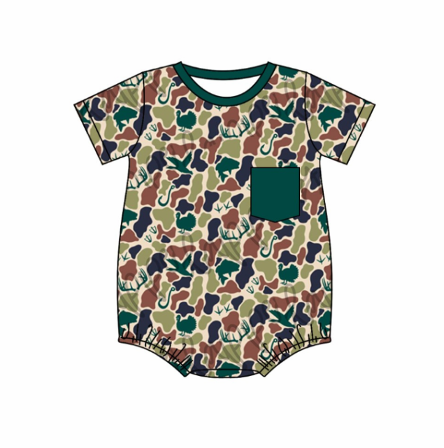 pre sale baby boy clothes short sleeves top mixed color camouflage print  with romper