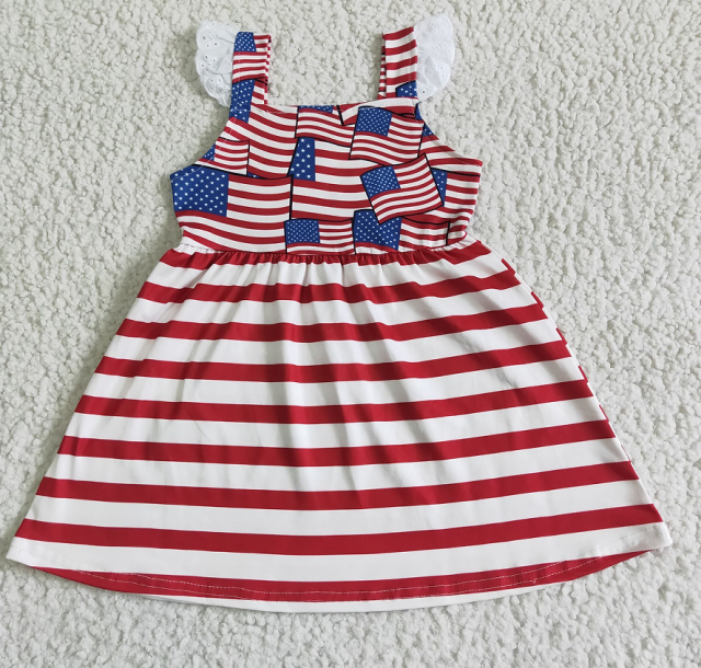 GSD0042 Girls' Flying Sleeves National Day Stars and Stripes dress