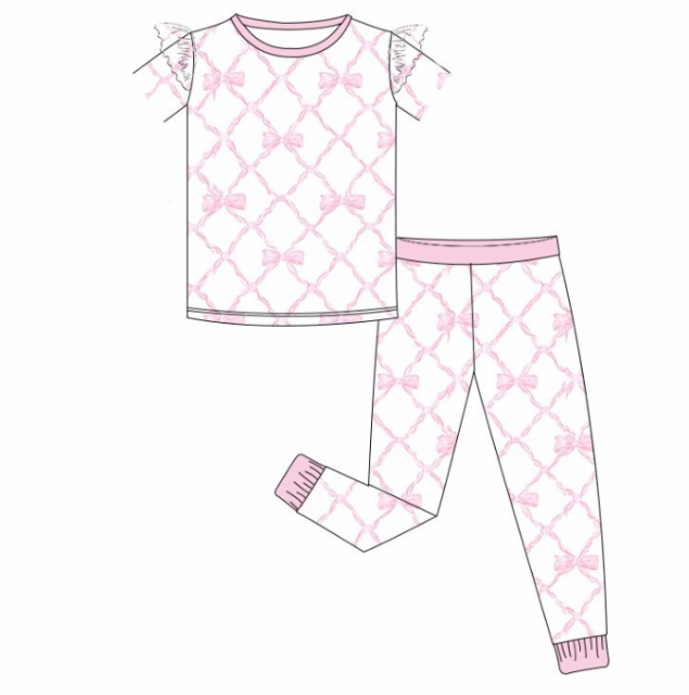 pre sale girls summer outfit sets  short sleeves top  bow tie print and trousers