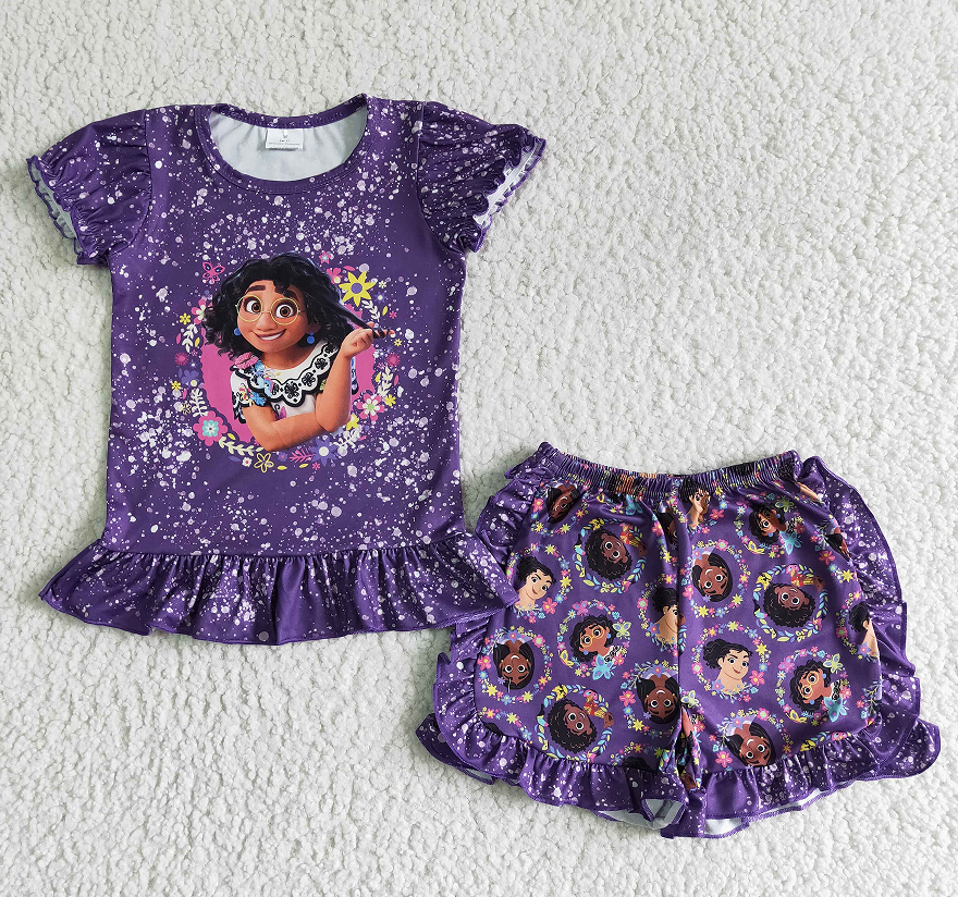 GSSO0003 Encanto dark purple tie-dye short-sleeved shorts set