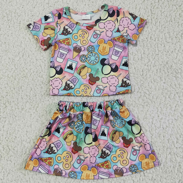 GSD0073 Girls Colorful Short Sleeve Skirt Set