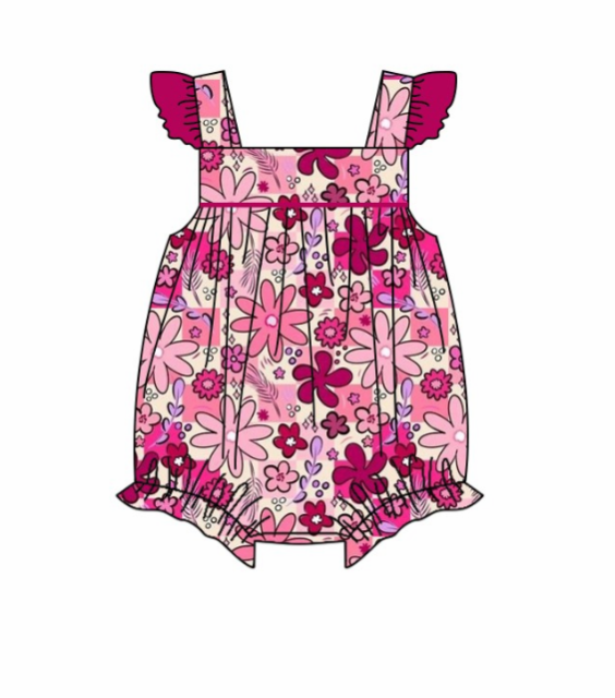 pre sale baby girl clothes  flying sleeves top flowers print  with romper
