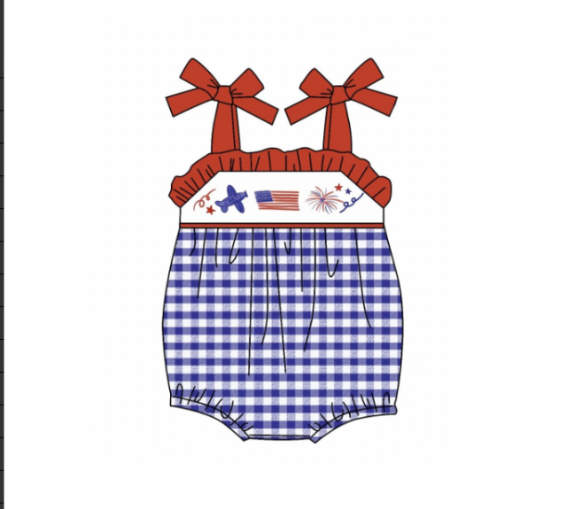 pre sale baby girl clothes bow suspenders top airplane flag fireworks print  with romper