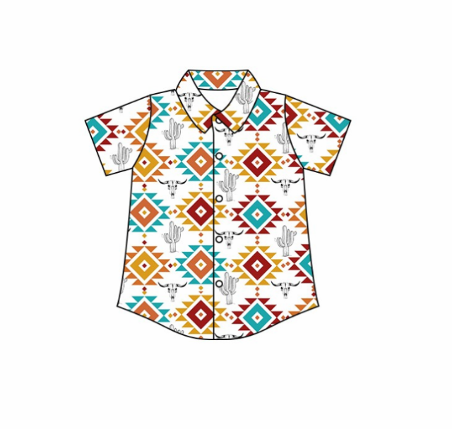 pre sale  boys  summer  clothing   short sleeves top  square cactus print