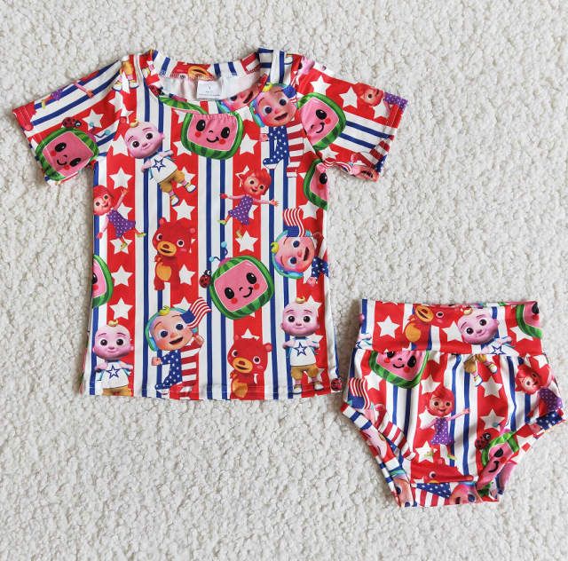 D4-5 cocomelon striped short-sleeved bummies