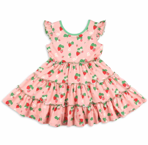 pre sale girls dresses  flying sleeves top  small strawberry print dress