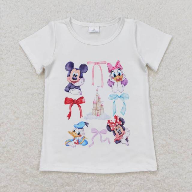 GT0570 Donald Duck Castle Bow White Short Sleeve Top shirts